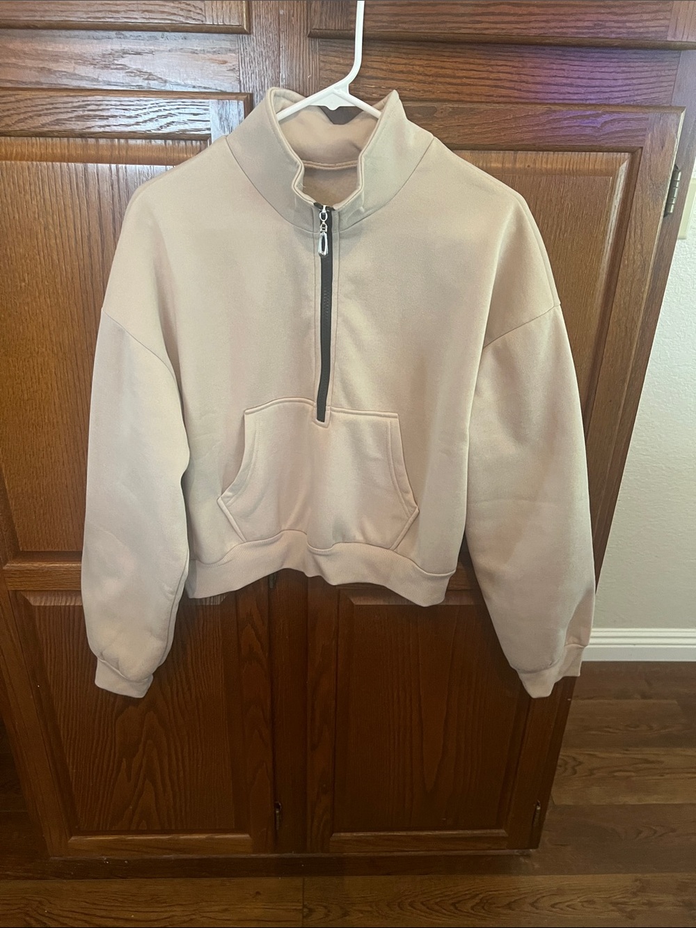SHEIN Cropped Half-Zip Pullover in Light Tan